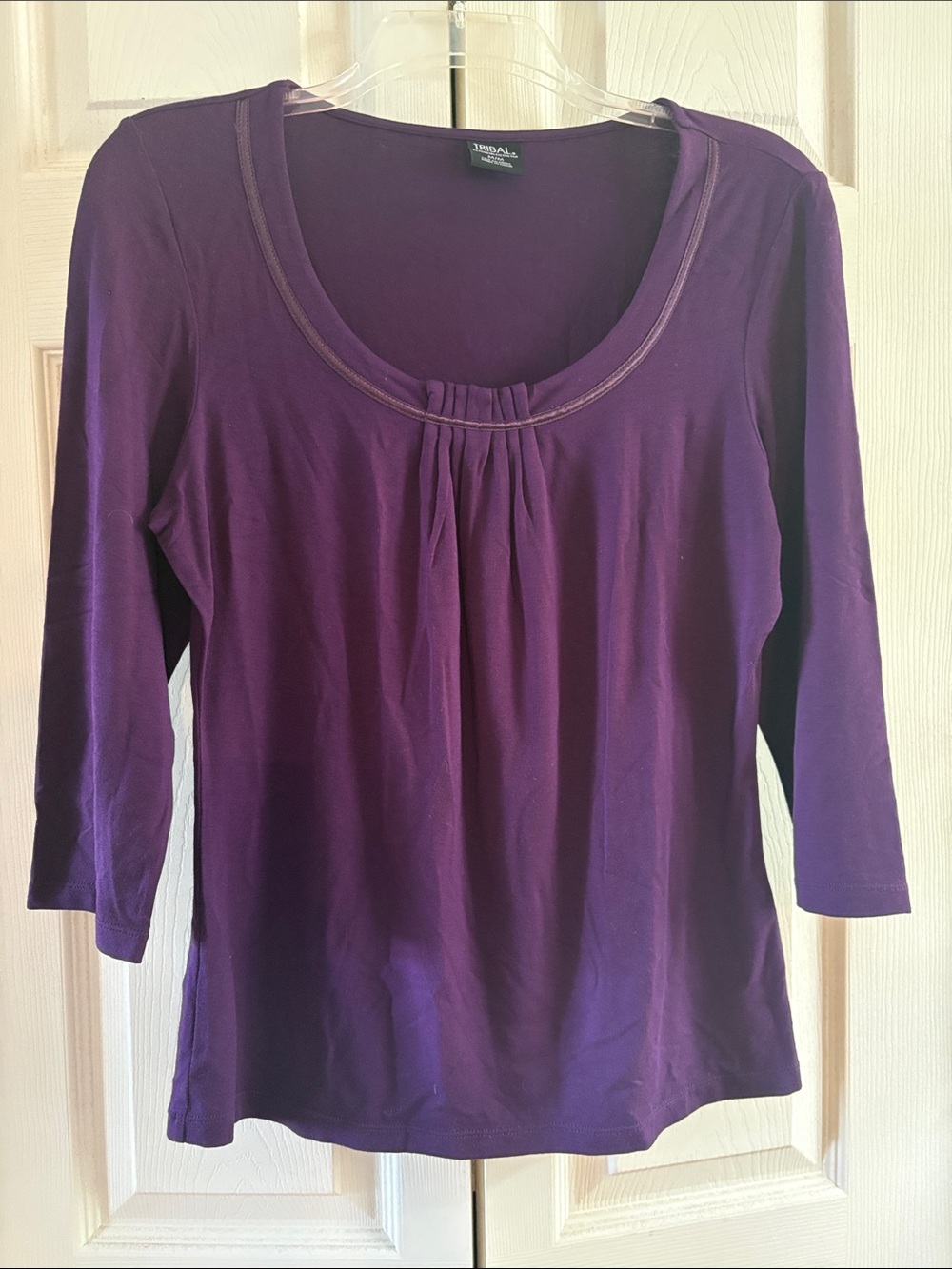 Tribal Plum Scoop-Neck Long Sleeve Women's Top